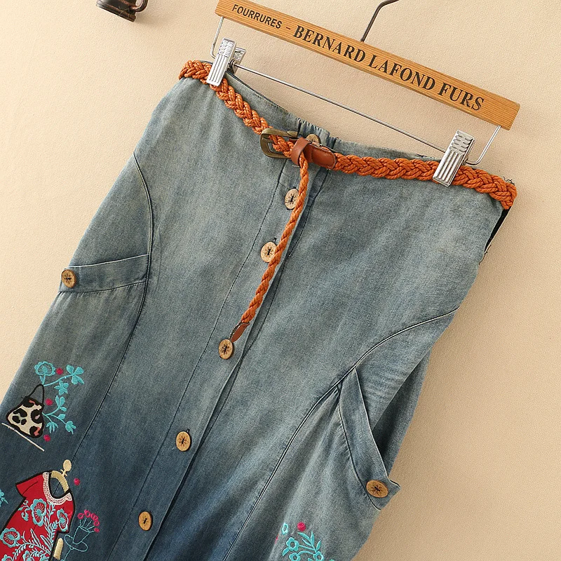 Джинсовая юбка женская джинсовая с карманами на пуговицах свободная Восточная