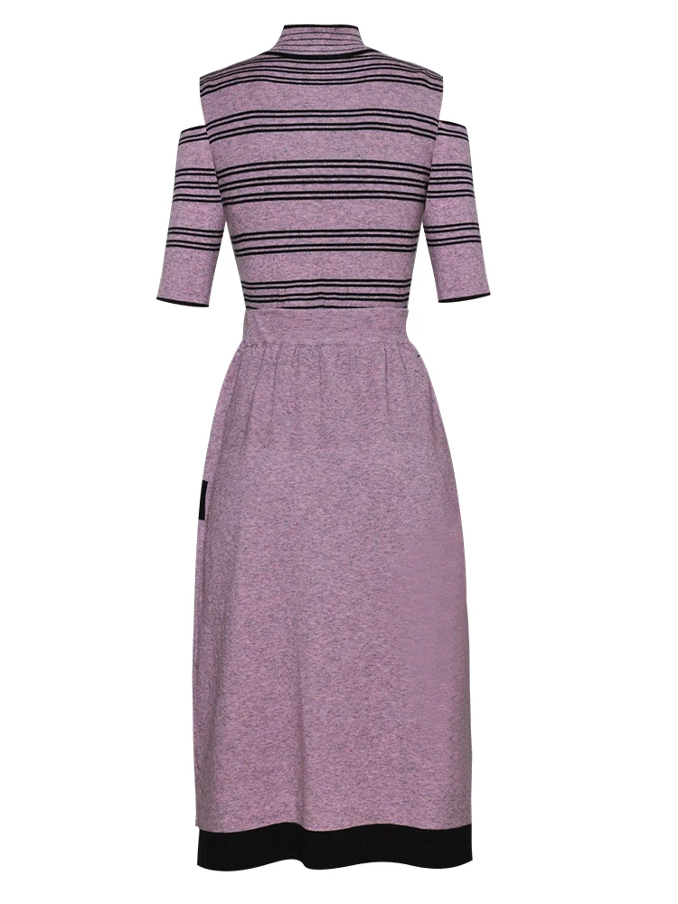 2018 осень для женщин Повседневное хлопок платье в полоску Короткие с плеча рукав