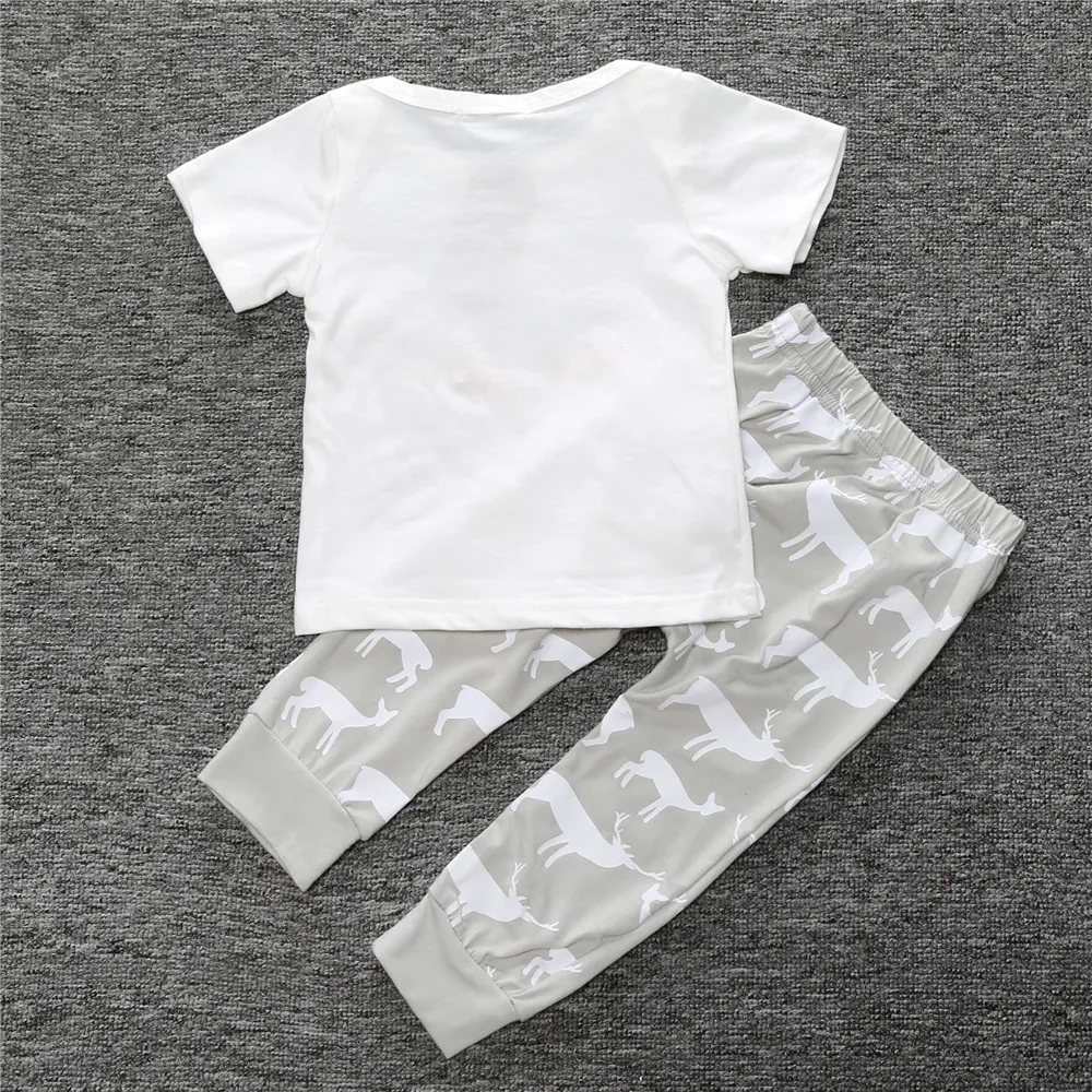 Fox Kids T-Shirt Deer Elk Pants SuitsChristmas Baby Clothes Sets 100% Cotton Children Clothing Boy Outfits Jumpsuit Bandit Tops | Детская
