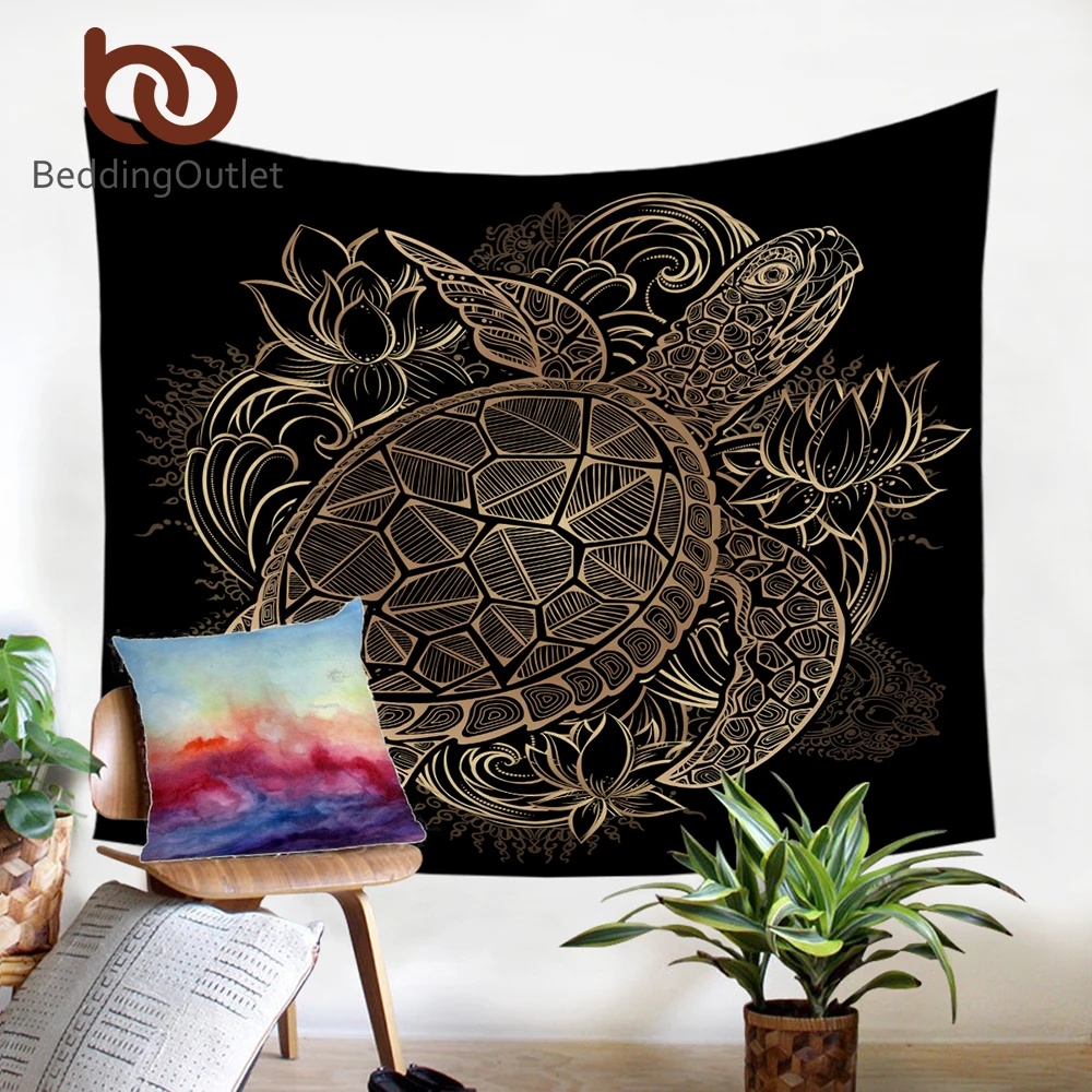 BeddingOutlet Искусство животных Золотая черепаха настенные цветы лотос декоративный