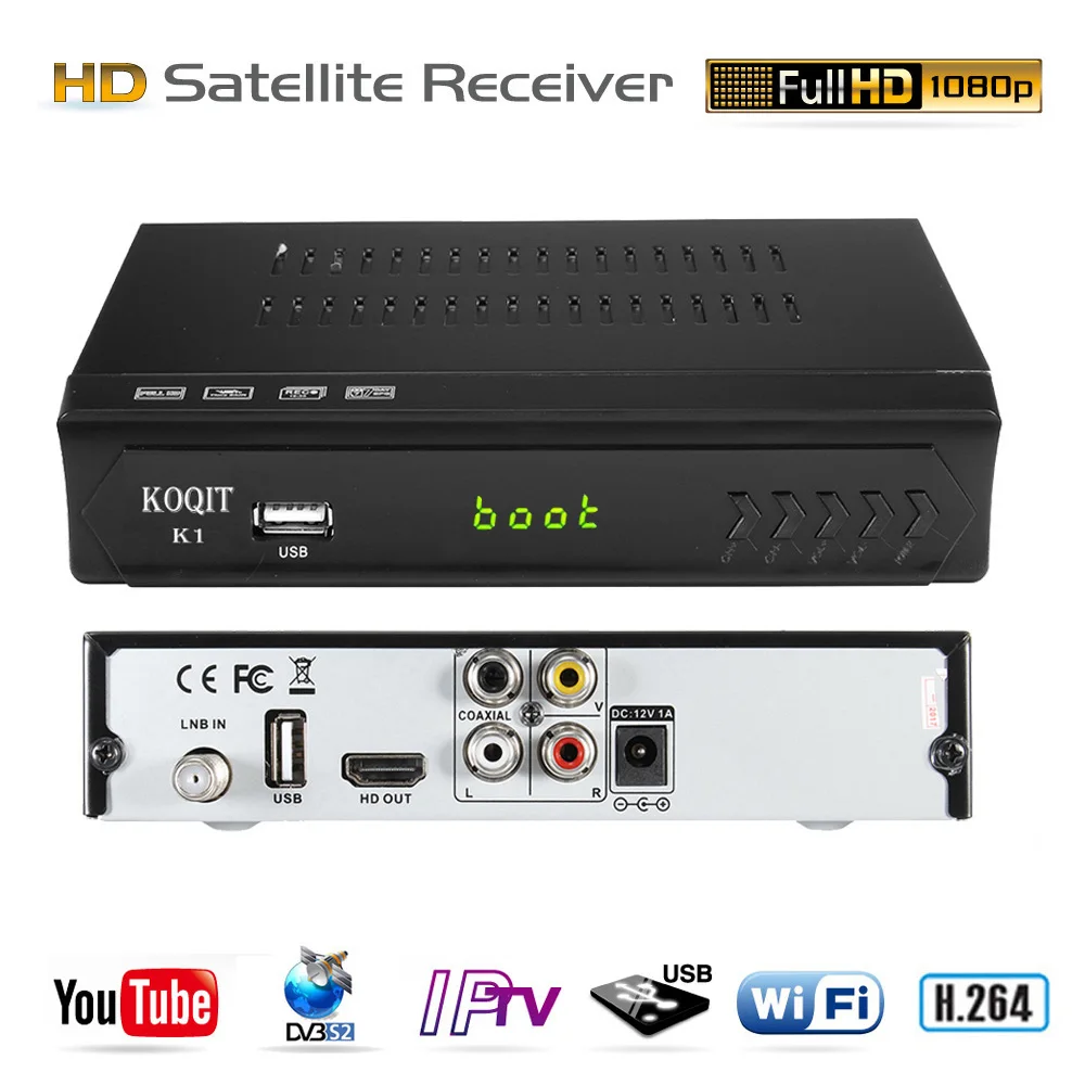 KOQIT 1080P DVB-S2 цифровая ТВ коробка Бесплатный спутниковый ресивер ТВ декодер тюнер DVB S2 рецептор Wifi Youtube m3u IP tv Biss vu USB PVR
