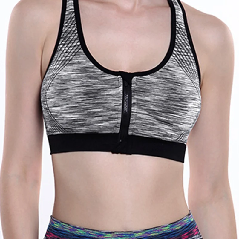 Женский бюстгальтер для бега спортзала фитнеса на молнии спереди спортивный