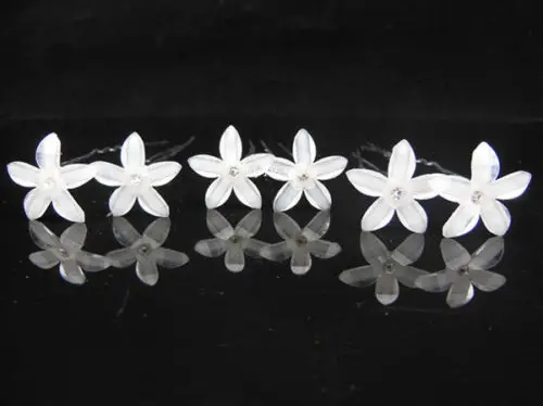 New 100pcs/lot Free Shipping White Flower Little Crystal hair pins Wedding Bridal Party Prom Woman Hair clips | Украшения и