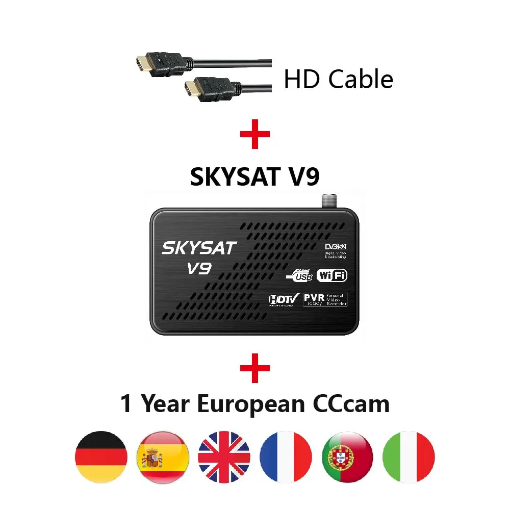 SKYSAT V9 Мини HD DVB S2 спутниковый ресивер с 1 год Cline для Европы Германия Испания CCCams Cline поддержка WiFi 3g PowerVu Biss - Цвет: V9 HDMI