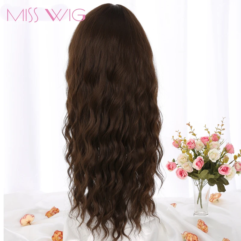Длинные Серые и коричневые женские парики MISS WIG с челкой термостойкие