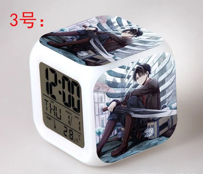 Японские Аниме атака на Титанов LED 7 цветов вспышка цифровой будильник часы дети
