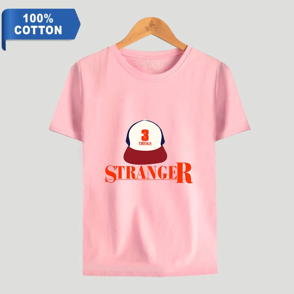 

New Print Stranger Things t shirt Summer 100%cotton Short sleeve Tees 2019 Hot Pink Men/Women T shirt Couple Simple Tops 4XL