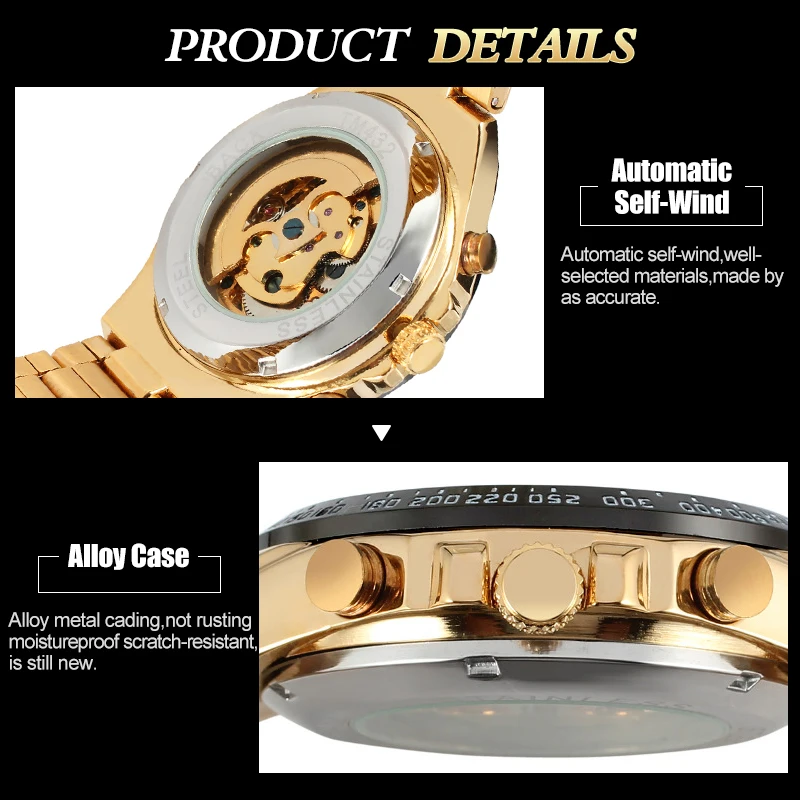 Бренд WINNER мужские золотые часы Автоматические Мужские механические наручные с