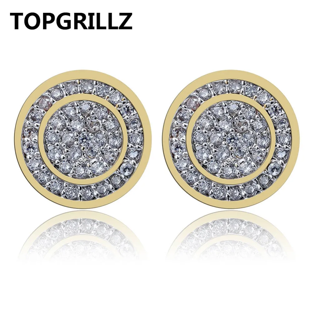 Серьги гвоздики TOPGRILLZ с фианитами для мужчин и женщин круглые украшения винтовой