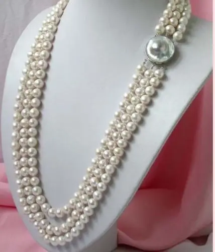 New 3 ROWS 7-8MM white AAA SOUTH SEA pearl necklace 18-19-20">>>Free shipping