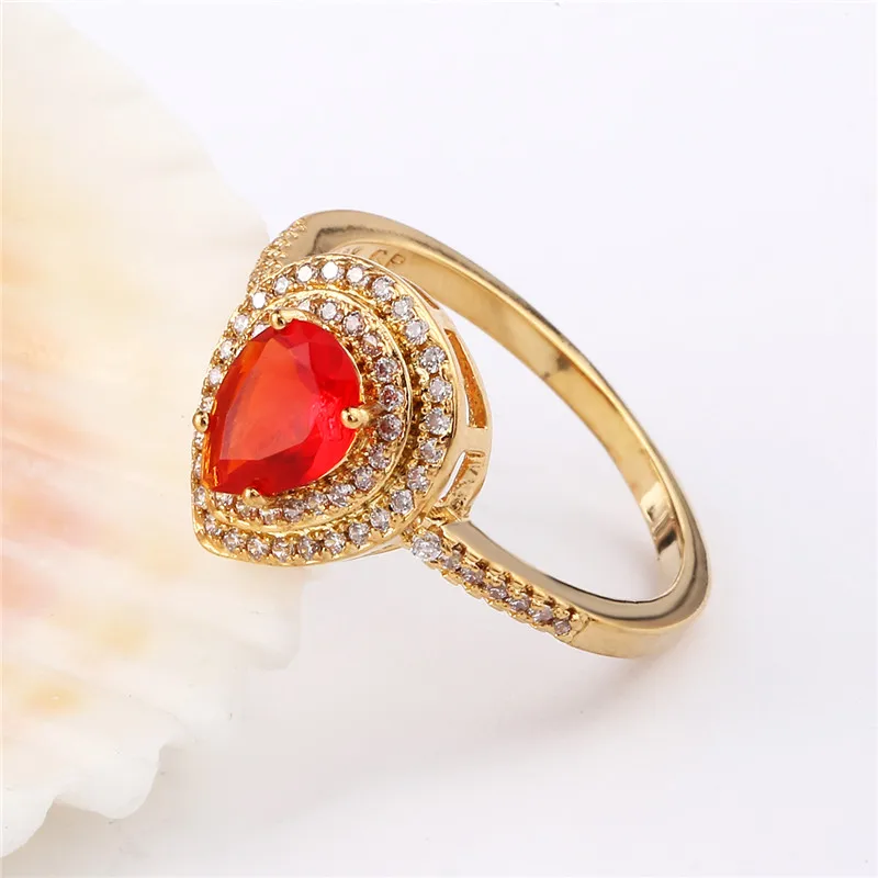 Женское кольцо на палец BUDONG стильное золотое оранжевое красное овальное с