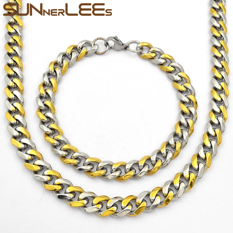 SUNNERLEES модные ювелирные изделия ожерелье из нержавеющей стали браслет набор 9 мм