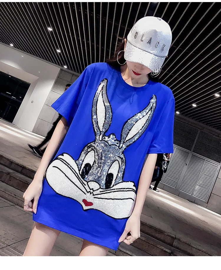 Харадзюку женские рубашки Bugs Bunny Sequin уличная хлопковая Высококачественная Корейская одежда повседневные длинные женские рубашки