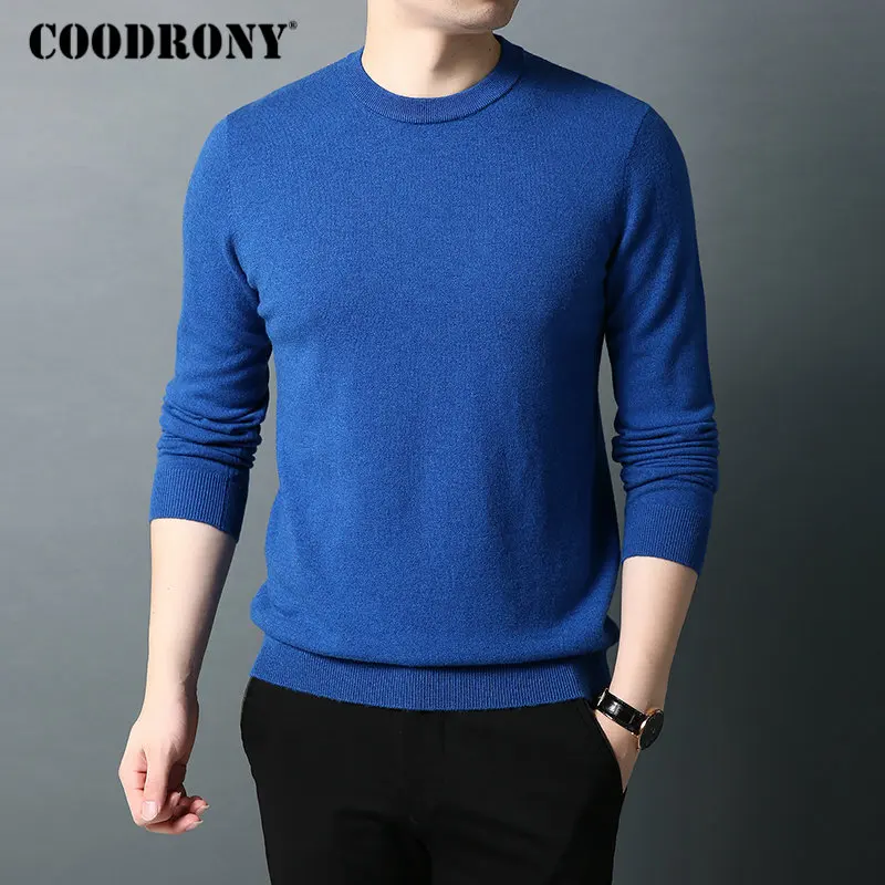 Бренд COODRONY, мужской свитер из чистой мериносовой шерсти, мужские свитера, Осень-зима, толстый теплый кашемировый пуловер, Мужской пуловер с круглым вырезом 93015