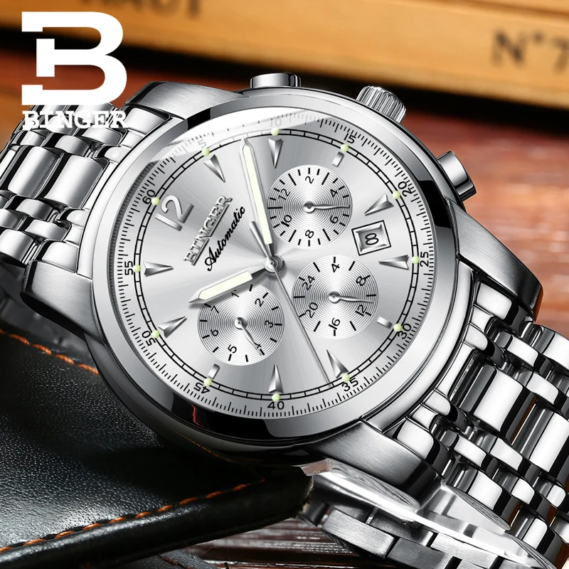

Switzerland Automatic Mechanical Watch Men Binger Luxury Brand Watches Male Sapphire clock Waterproof reloj hombre B1178-15