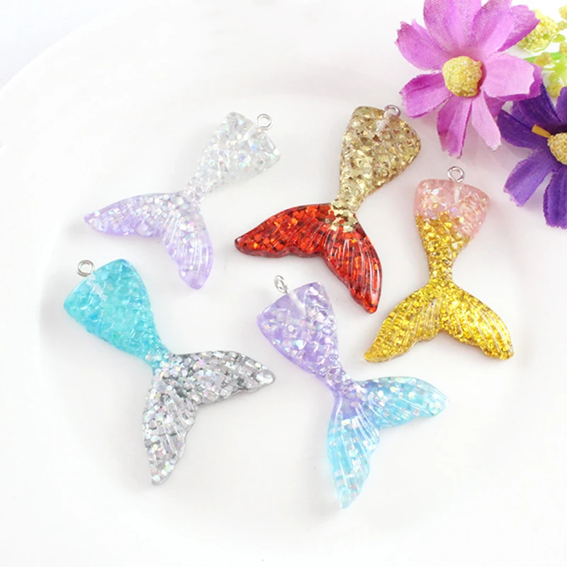 10 шт. блеск хвост русалки кулон из смолы интимные аксессуары DIY Серьги jewel украшения материал плоской задней плоское украшение из смолы Craft поставки