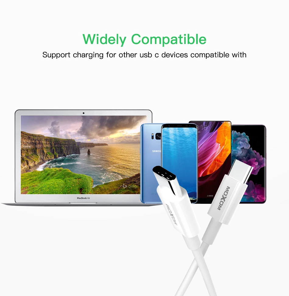MOXOM usb type-C кабель для USB C кабель для samsung S10 S9 Xiaomi Mi 9 8 Quick Charge 4,0 USBC PD быстрое зарядное устройство USB-C кабель type-C