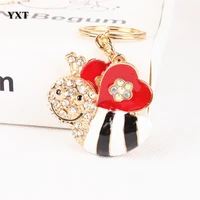 white bee honey lovely heart fashion cute rhinestone crystal pendent key chain women charm new jewelry gift