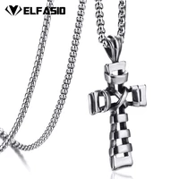elfasio mens stainless steel chain silver cross religion pendant necklace jewelry 45 90cm