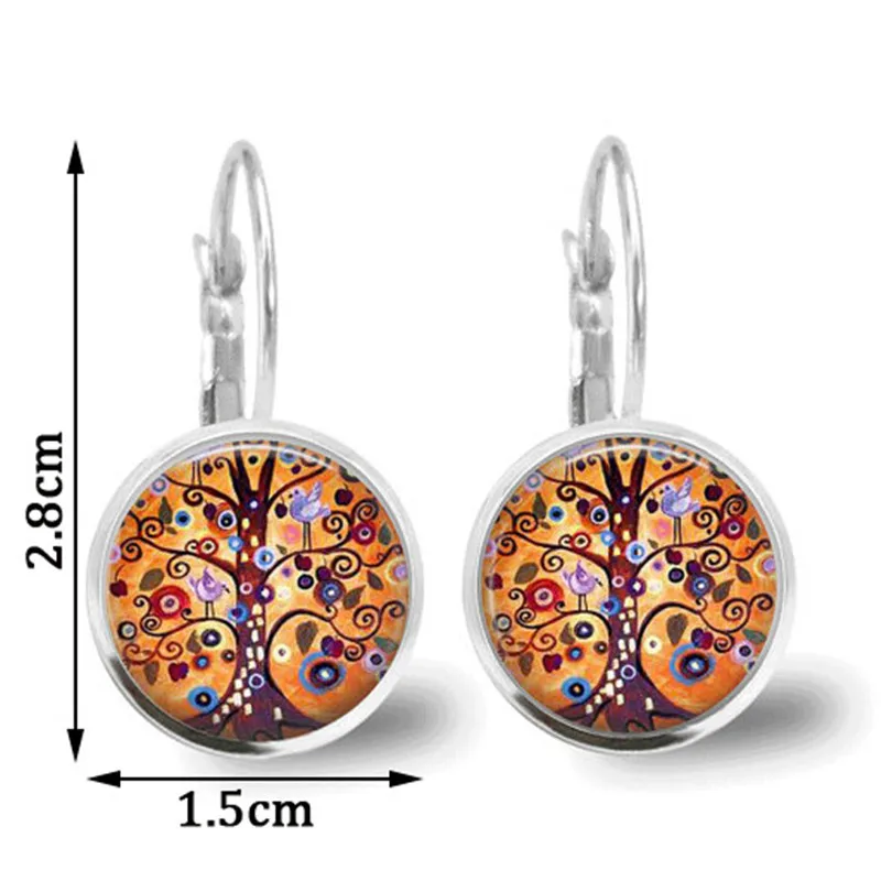 Handmade glass vintage round Bronze Tree of Life earring retro metal alloy Big Round Earrings for Women Mom gift | Украшения и