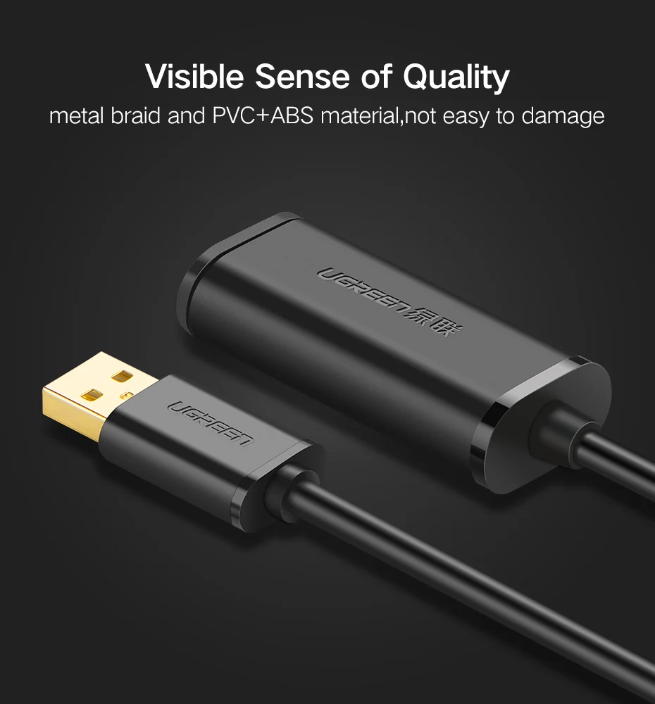 Ugreen USB кабель-удлинитель 5 м/10 м/20 м/30 м Штекерный к женскому USB 3,0 усилитель кабельного сигнала USB3.0 2,0 удлинитель шнура USB удлинитель