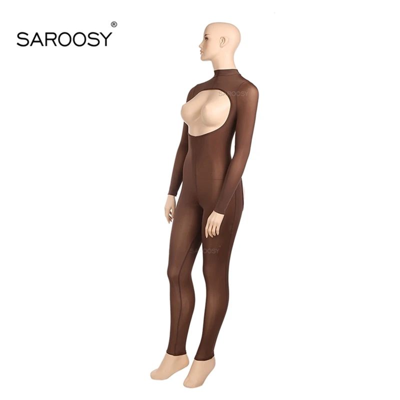Coffee SAROOSY, сексуальный открытый бюстгальтер, боди с открытой промежностью для женщин, длинные рукава, молния сзади, деталь, горячее эротическое белье размера плюс - Цвет: Coffee