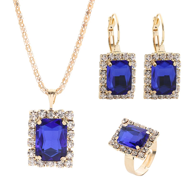 Royal blue 1 комплект, ожерелье, серьги, кольцо, набор для женщин, ювелирные наборы, рождественские подарки - Окраска металла: Royal blue