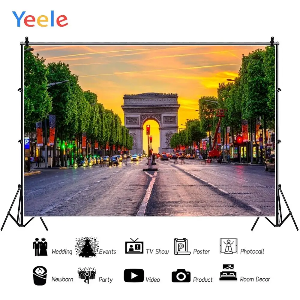 Yeele Закат свечение Триумфальная арка тротуар дерево Сумерки фоны для фотосъемки