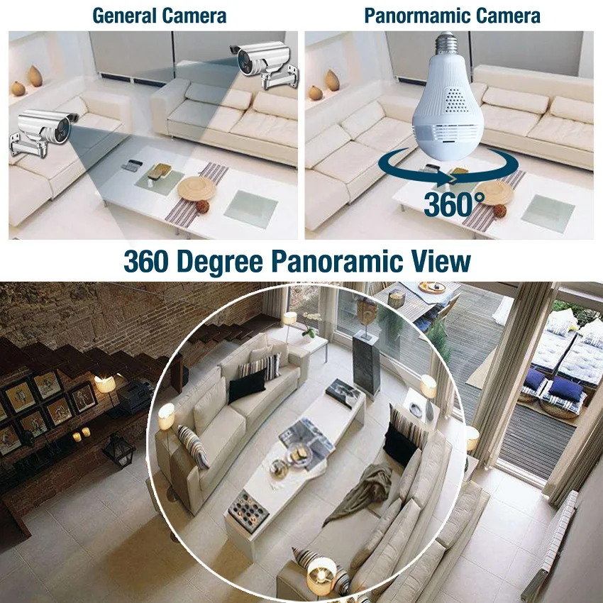 1.3MP лампочки Беспроводной IP Камера HD Wi-Fi лампы панорамный 3D VR CCTV FishEye охранных |