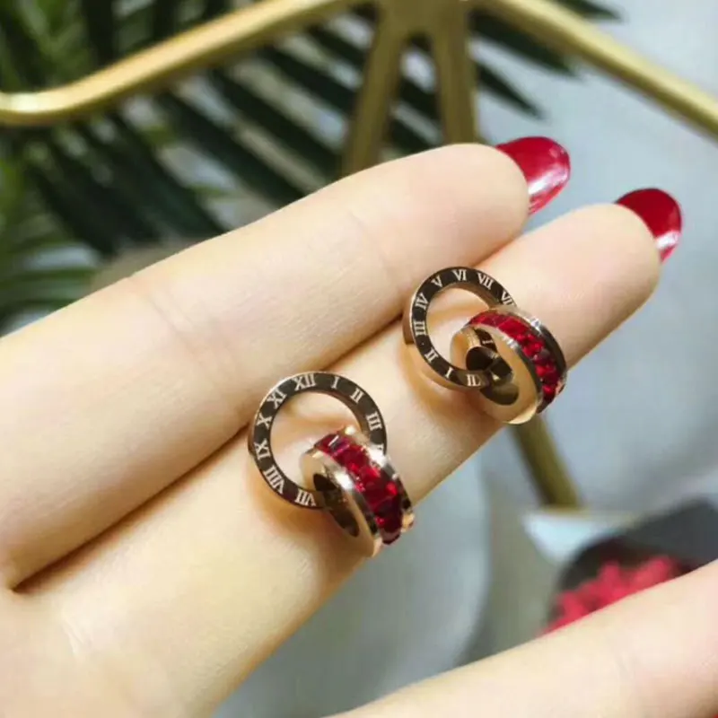 Блестящие хрустальные розовые золотые серьги из титановой стали римские