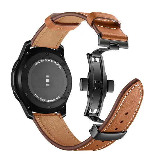 Black buckle brown Кожаный ремешок для часов samsung gear S3 Frontier/Classic Galaxy 46 мм ремешок Бабочка Пряжка 22 мм ремешок для замены запястья - Цвет ремешка: Black buckle brown