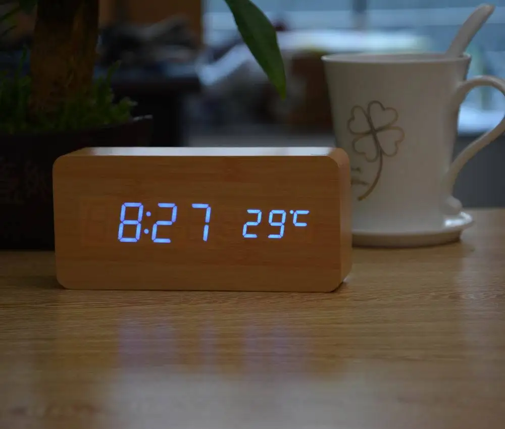 bamboo blue FiBiSnoic светодиодный Будильник с температурным голосовым активированным люминесцентным дисплеем цифровые настольные часы - Цвет: bamboo blue