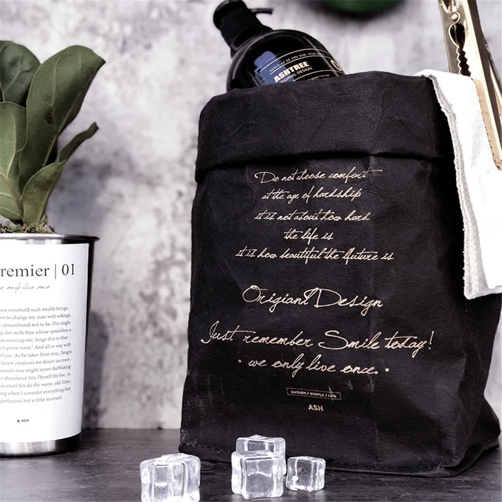 Винтажная черная моющаяся сумка для хранения из крафт бумаги минималистичный