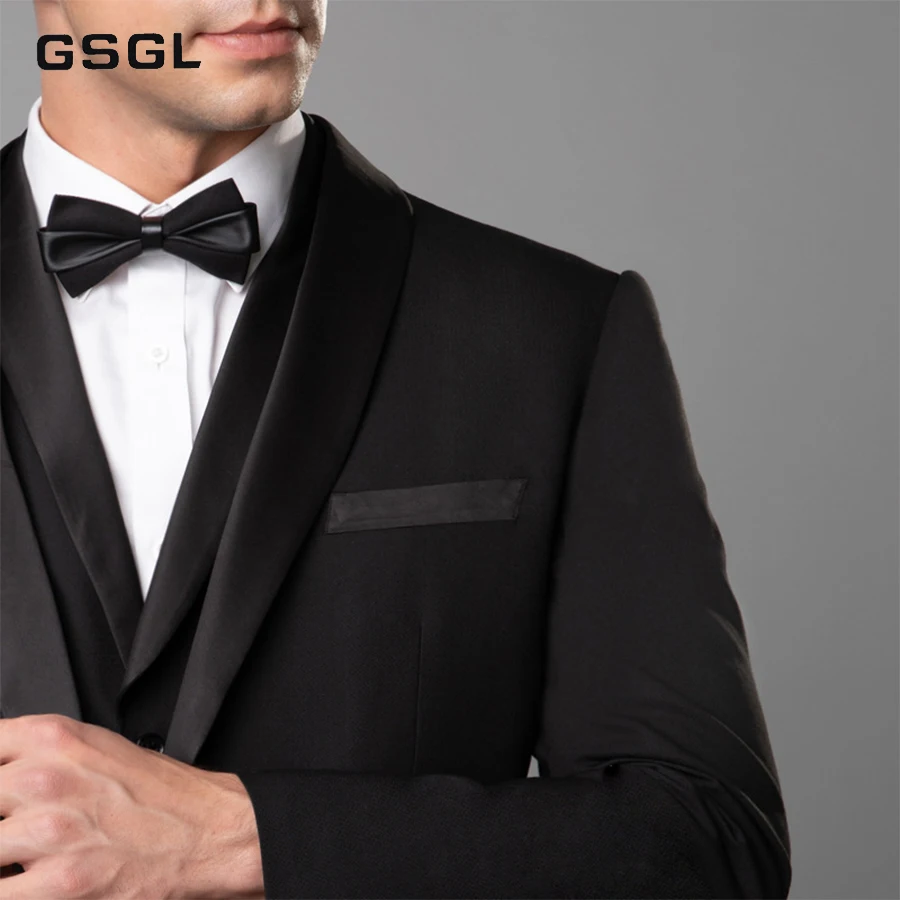 Men's Shawl Lapel 3-Pieces Suit Slim Fit One Button Dress Suit Blazer Jacket Pants Tux Vest