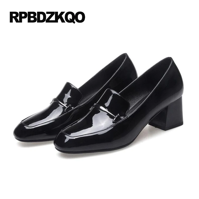 Женские туфли лодочки из лакированной кожи на среднем квадратном каблуке для