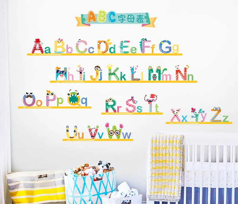 Наклейка на стену, украшение для дома, английские буквы, A-Z, алфавит, ПВХ, настенная наклейка, s наклейки, декор для детской комнаты