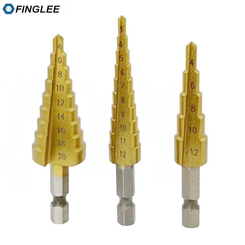 Finglee 3 шт. 1/4 &quotHSS Титан сверла шаг 12 мм 4 20 конуса Механические инструменты набор