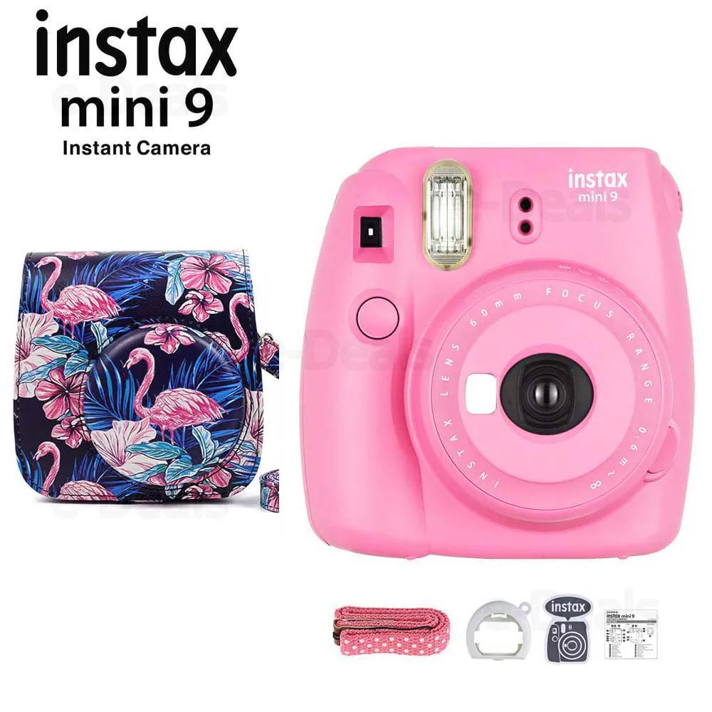 Cam w Black Case Fujifilm Instax Mini 9 фотокамера моментальной печати Фламинго розовый+ качественный мягкий чехол из искусственной кожи с плечевым ремнем - Color: Cam w Black Case