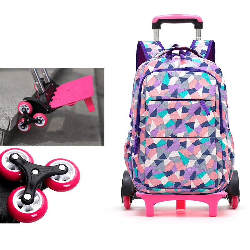 purple six wheels Горячая Распродажа, съемные детские школьные сумки с 2/6 колесами для девочек, рюкзак на колесиках, Детская сумка на колесиках, рюкзак для путешествий - Цвет: purple six wheels