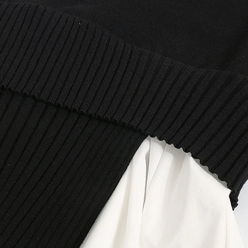 2019 Новый осень-зима шею длинным рукавом черный свободные трикотажные подол