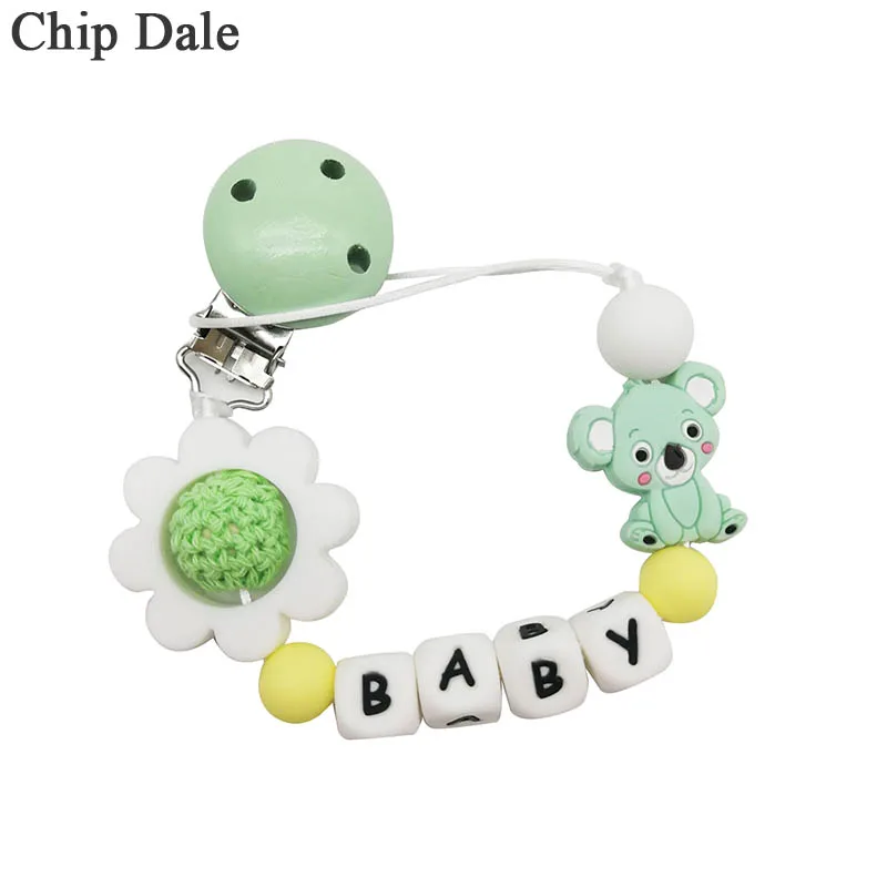 

Chip Dale Personalized Name Baby Silicone Pacifier Chain Wood Pacifier Clips Pacifier Holders Dummy Clips Baby Shower Gifts