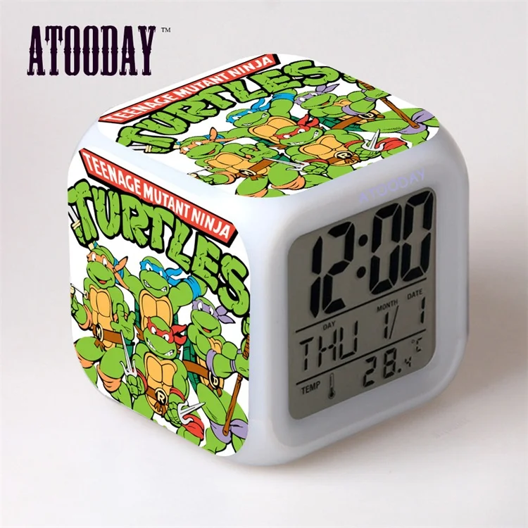 alarm clock TMNT Черепашки светодиодный 7 цветов изменить цифровой будильник термометр ночь красочные светящиеся игрушки Черепашки-ниндзя - Цвет: alarm clock