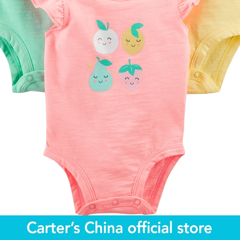 Carter's/3 шт для маленьких детей детская одежда девушка лето Flutter Sleeve фруктовый