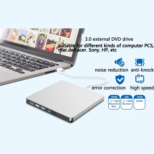 Внешний USB 3,0 DVD RW CD Писатель Привод горелки ридер плеер для портативных ПК