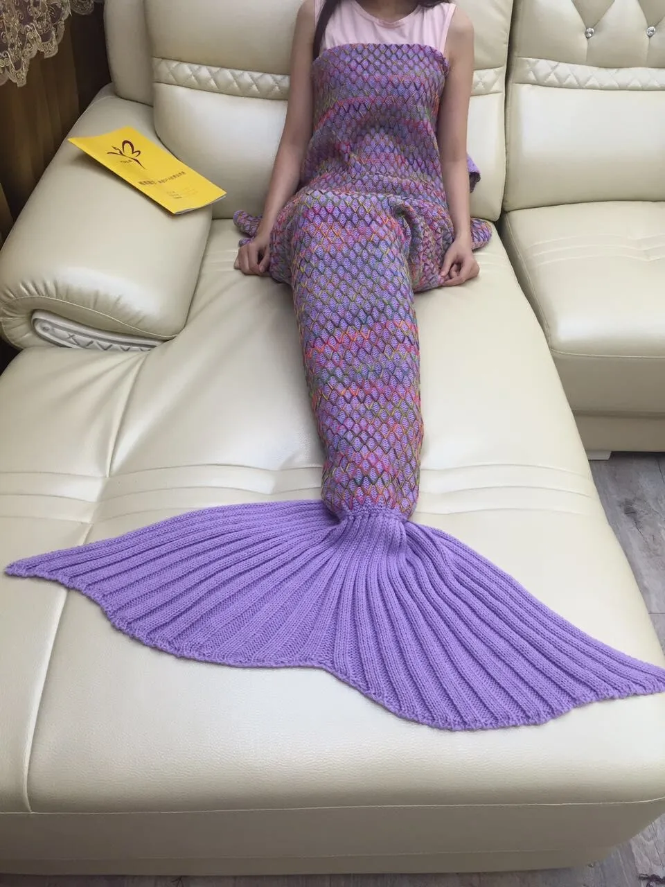 Клетчатое одеяло русалки вязаное с хвостом мягкое домашнее покрывало ручной