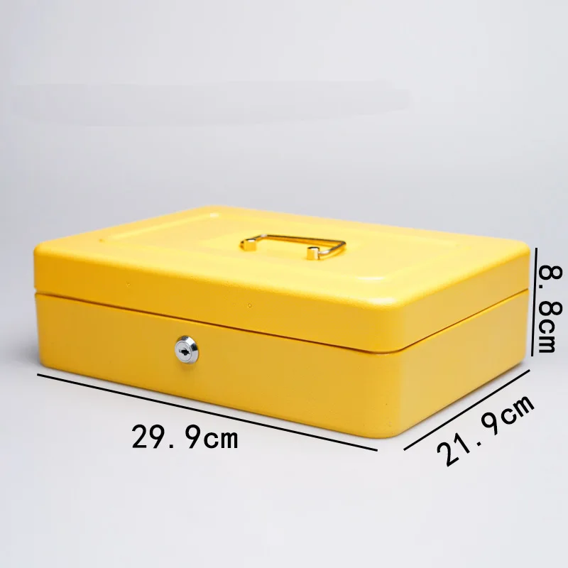 Yellow 1" дюймовый портативный кассовый ящик с лотком ключ запираемый депозит стальной Олово металлический банк денег домашний магазин ювелирных изделий Сейф 30x22x9 см - Цвет: Yellow