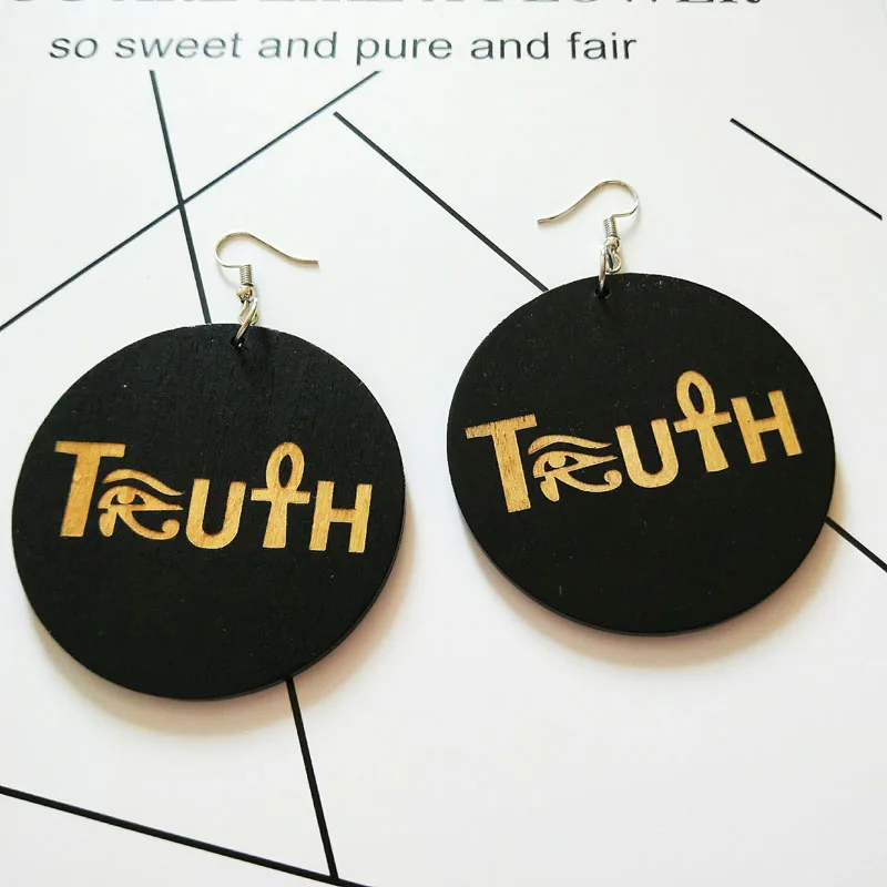 Серьги из дерева с надписью Africa True Letters Eye of Horus Nefertiti в виде афро рокового камня 60