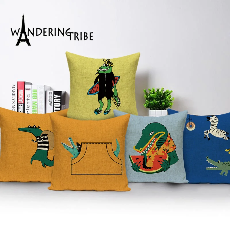 Чехол для подушки с изображением животных мультяшная Подушка желтая синяя