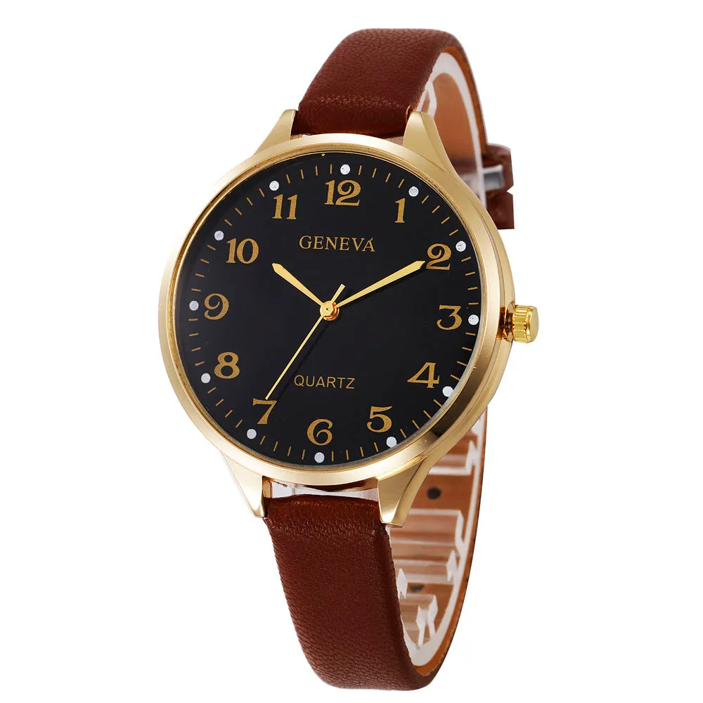 

GENEVA Women Watch Luxury Brand Casual Simple Quartz Clock montre Femme Clock For Women Leather Strap Wrist Watch Reloj Mujer Fi