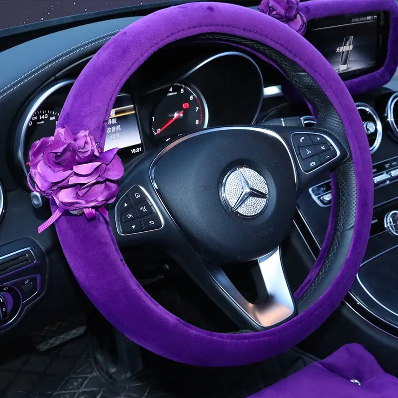 Фиолетовый цветок чехол рулевого колеса автомобиля плюшевые горного хрусталя